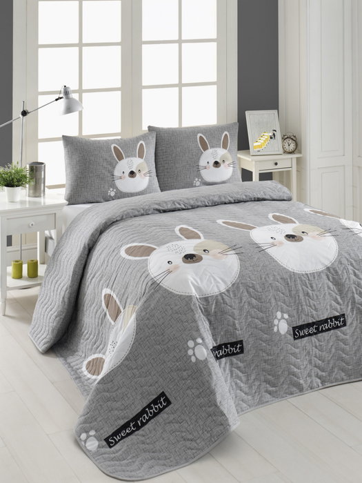 L'essentiel linge de maison Juego de Colcha Acolchada Doble Tavşancık Gris, Marrón, Blanco y Rosa L'essentiel linge de maison Juego de Colcha Acolchada Doble Tavşancık Gris, Marrón, Blanco y Rosa